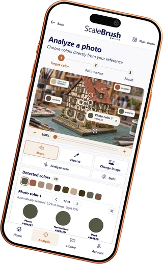 ScaleBrush photo analysis using a Half-timbered house model (German app preview)