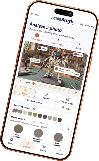 ScaleBrush photo analysis using a Gundam model (German app preview)
