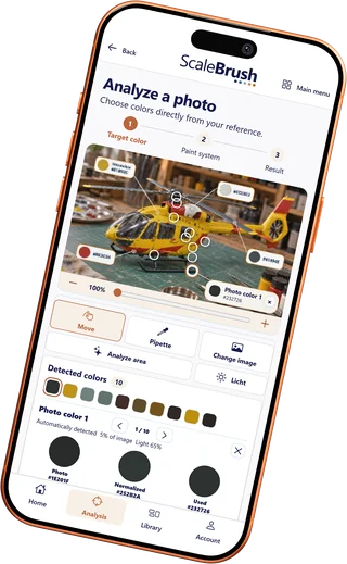 ScaleBrush photo analysis using a Rescue helicopter model (German app preview)