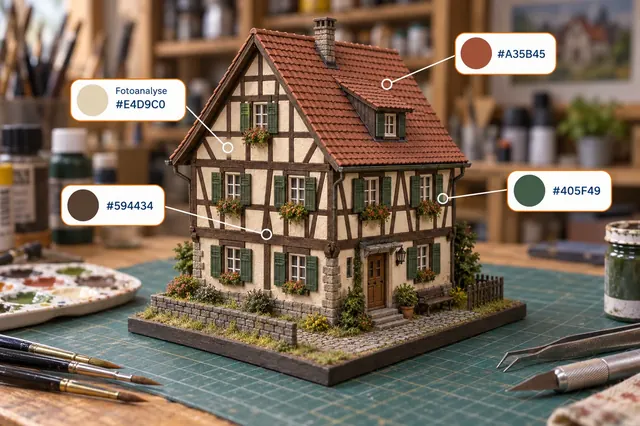 Miniature half-timbered house with colour analysis