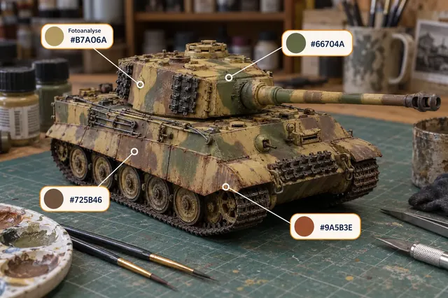 Camouflaged tank model with colour analysis