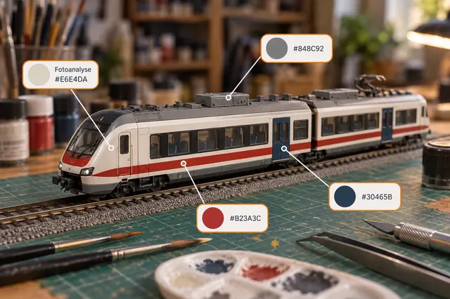White and red model train with colour analysis